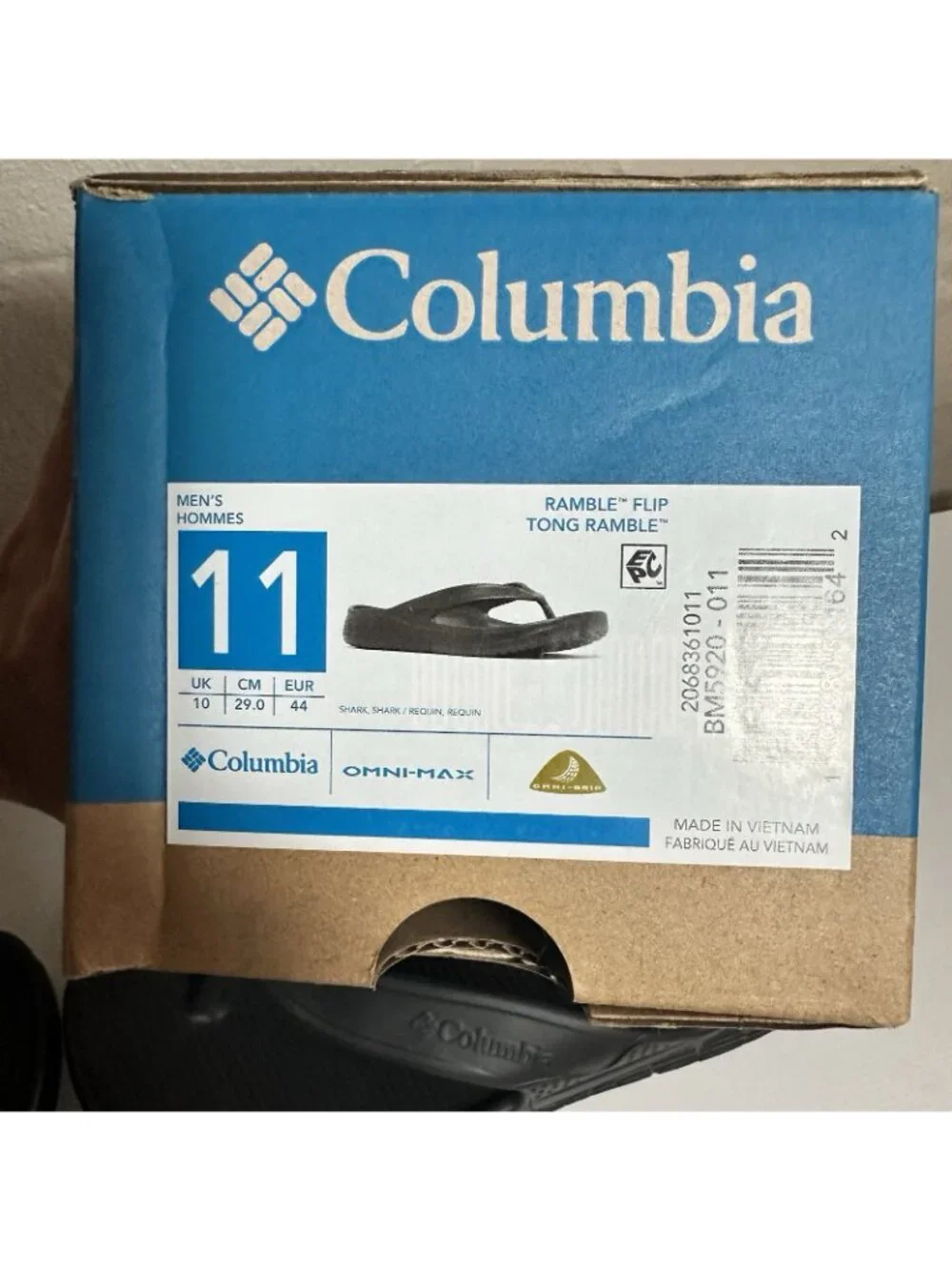 NWT Columbia Flip Flops Mens Size 11 Black Ramble Omni Max Cushioned Rubber